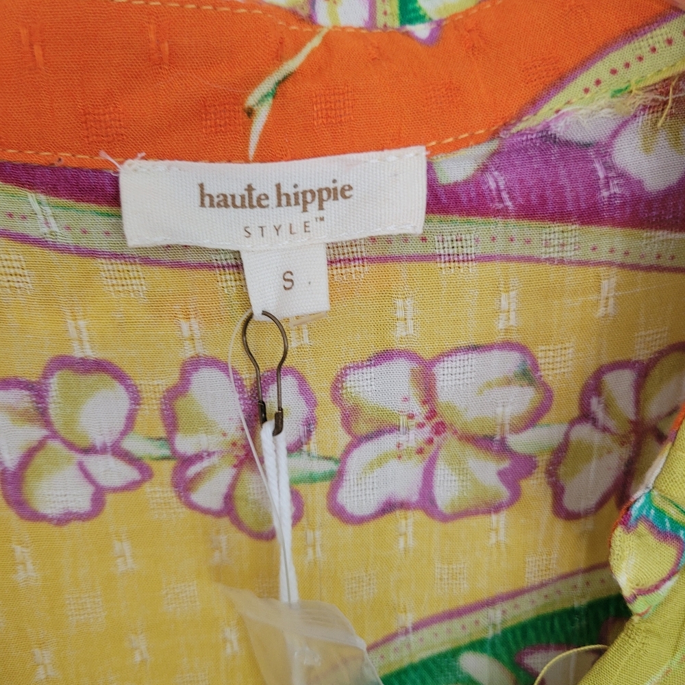 Haute Hippie Blouse Boho Green Orange Floral Long Sleeve Surplice Collar… - Picture 9 of 11